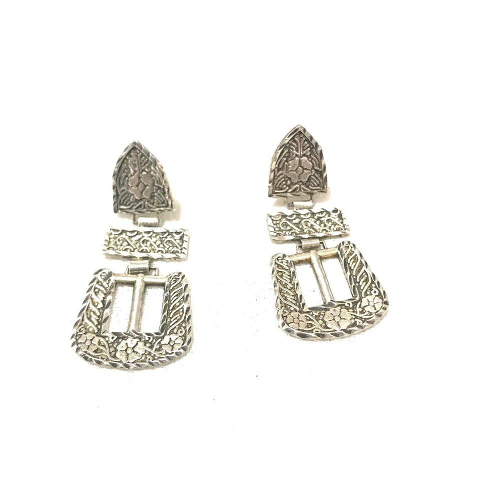 Sterling Silver Western Buckle Earrings